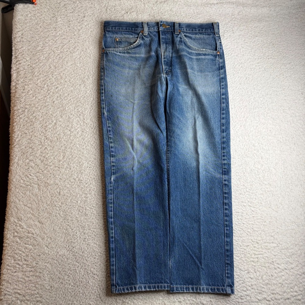 Vintage 80s Lee Riders Jeans Mens 36x32 Made USA Blue Straight Leg FADE hisker